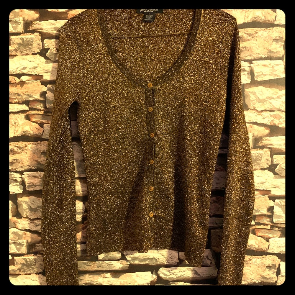 Betsy Johnson Gold Metallic Lightweight Cardigan